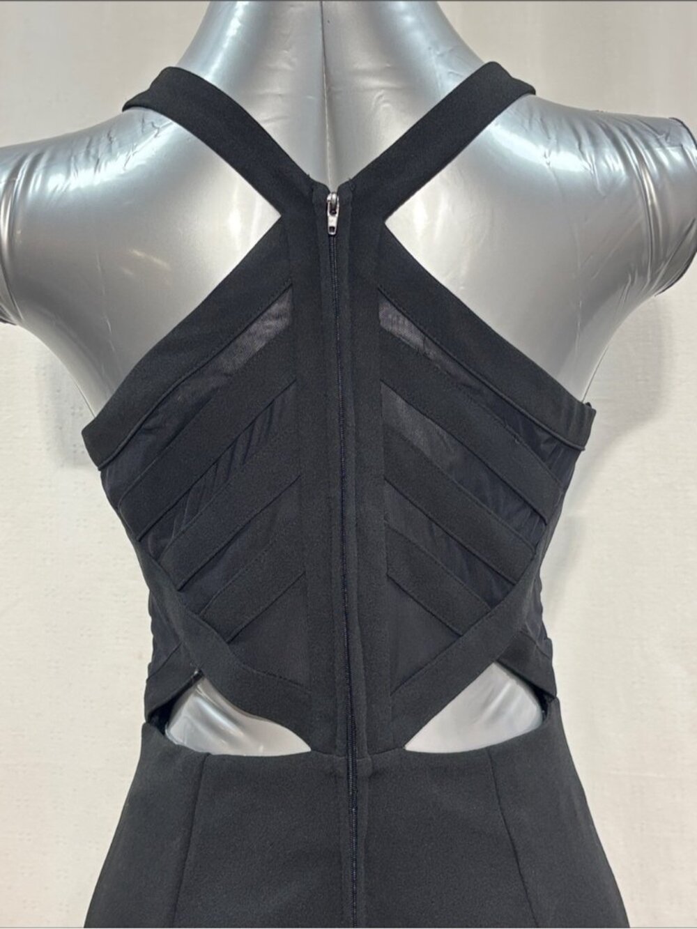 Black Sleeveless V-Neck Straight Leg Jumpsuit Built in bra cups Sheer back chic